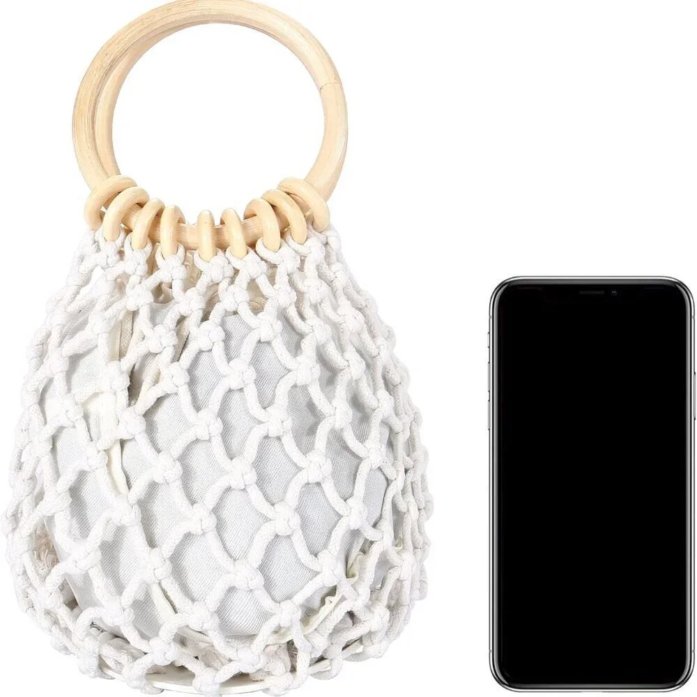 Women Cotton Crochet Mini Clutch Handbag Small Tote Gift for Summer & Casual